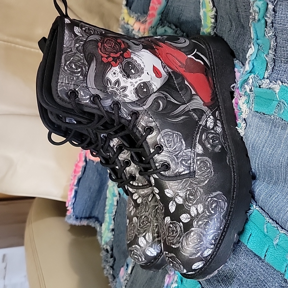 Gorgeous hand printed Day of the Dead boots